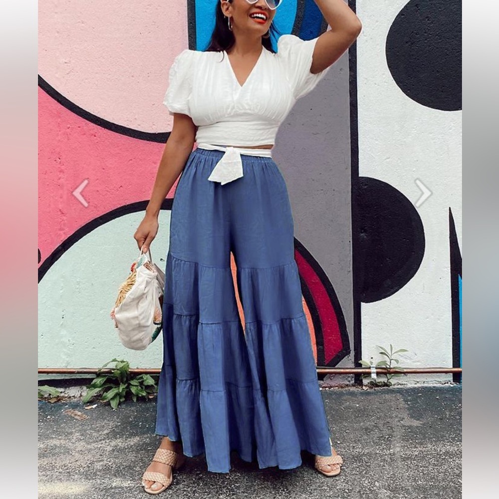 CHICWISH SUNNY DAYS WIDE-LEG PANTS IN NAVY M/L - Picture 2 of 16